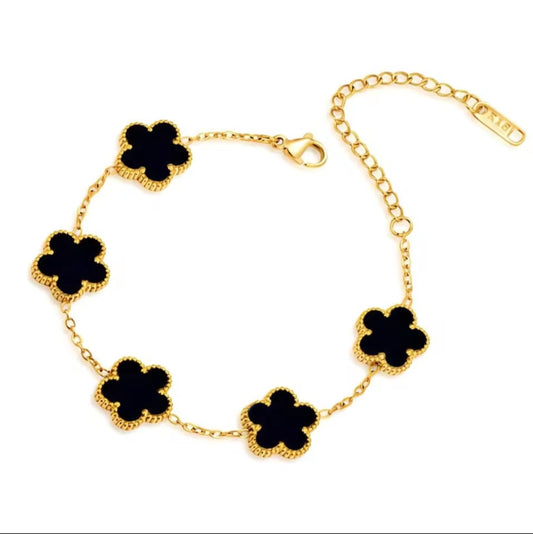 Black Five-Leaf Clover Bracelet